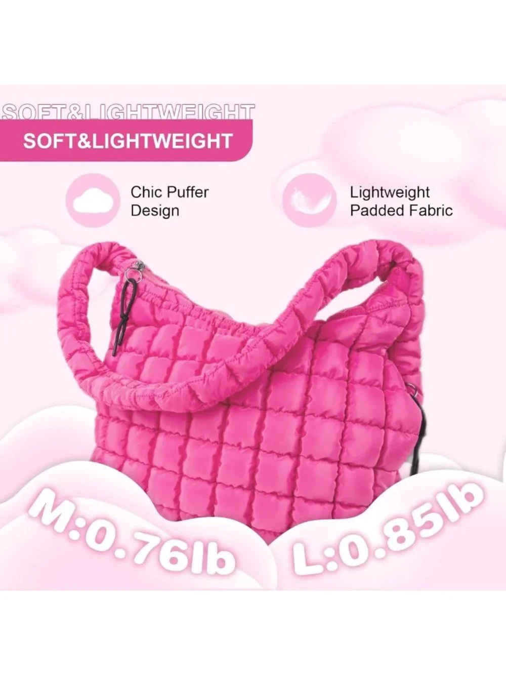 Lightweight Quilted Puffer Tote Bag | Puffy Crossbody Shoulder Hobo Purse